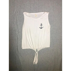 Womens French Pastry Top Anchor Nautical Sailor Ocean Beachy Boho Tie Detail